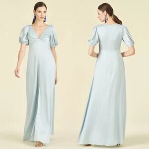 NEW Sachin & Babi Gown‎ Alli Ice Blue Puff Sleeve V-neck Maxi Dress Size 2